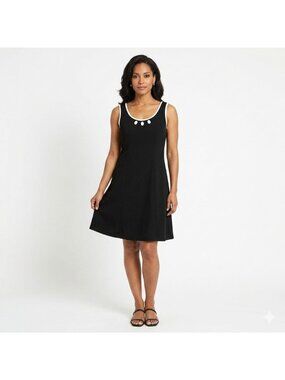 Maya Brooke Sleeveless A-line Flare Dress Women Size 8 Black Beaded Neck Y2K NEW